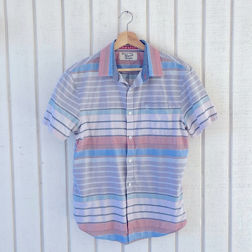 Men’s Medium Penguin Multicolor Stripe Button-Down Shirt